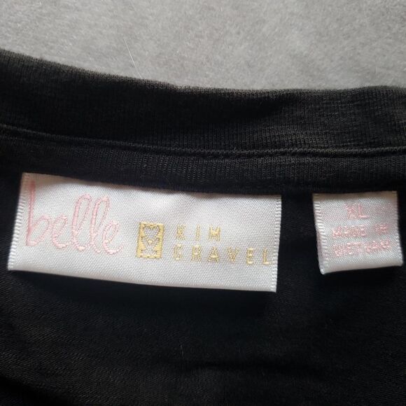 Belle By Kim Gravel Shirt Womens XL Black Slub Knit Flutter Sleeve V Neck Top - Picture 8 of 11